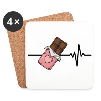 Le chocolat est ma vie, battement de cœur, amour chocolaté - Dessous de verre (lot de 4) - blanc - Devant