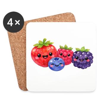 Baies de kawaï, fruits fruits, bébé sourire d’enfant - Dessous de verre (lot de 4) - blanc - Devant