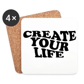 Create Your Life –  Motivationsspruch - Untersetzer (4er-Set) - Weiß - Vorne