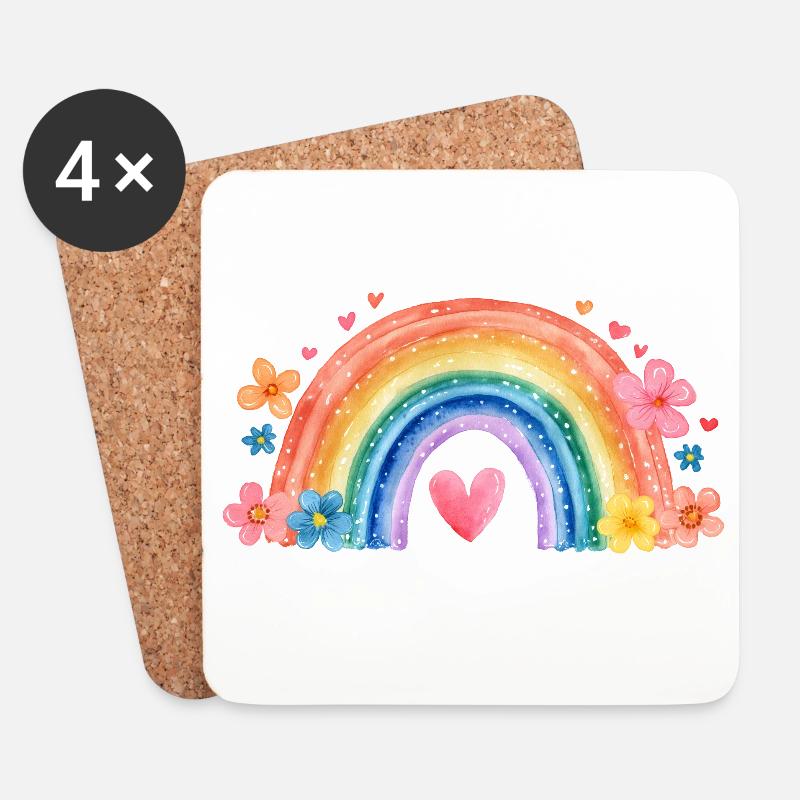 Regenbogen Einschulung – Süßes Mädchen Design - Untersetzer (4er-Set) - Weiß