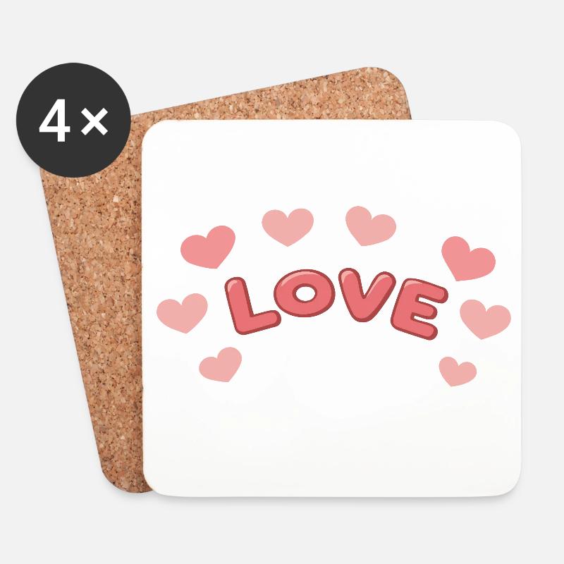 Liebe 3D-Briefe und Herzen - Untersetzer (4er-Set) - Weiß