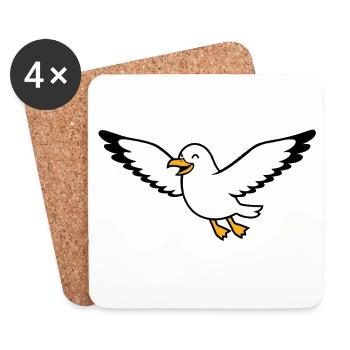 Cheerful cartoon seagull in flight - Coasters (set of 4) - white - Front
