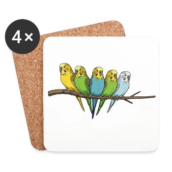 Famille colorée de perruches ondulées sur la branche - Dessous de verre (lot de 4) - blanc - Devant