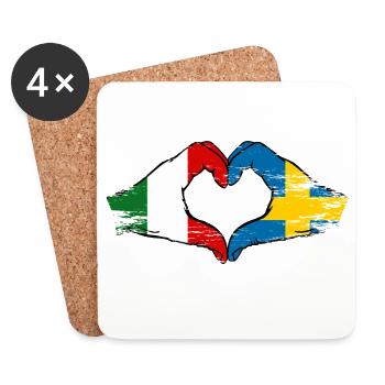 Mains du drapeau de l’Italie et de la Suède en forme de cœur utilisées - Dessous de verre (lot de 4) - blanc - Devant