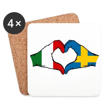 Italie Drapeau Suédois, mains, forme de cœur - Dessous de verre (lot de 4) - blanc - Devant