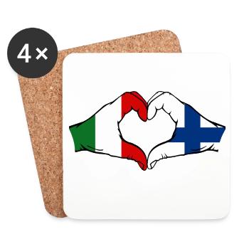 Italie Drapeau Finlande Mains Forme de cœur - Dessous de verre (lot de 4) - blanc - Devant