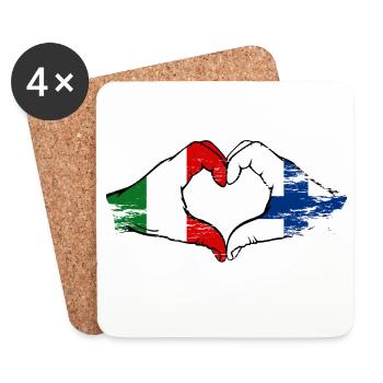 Italy Finland Flag Hands Heart Shape Used - Coasters (set of 4) - white - Front
