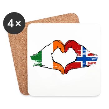 Mains du drapeau de l’Irlande et de la Norvège en forme de cœur utilisées - Dessous de verre (lot de 4) - blanc - Devant