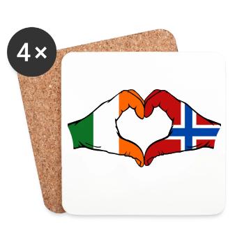Irlande Drapeau de la Norvège Mains en forme de cœur - Dessous de verre (lot de 4) - blanc - Devant