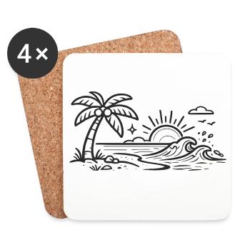 Tropical Palm Wave Line Art - Coasters (set of 4) - white - Front
