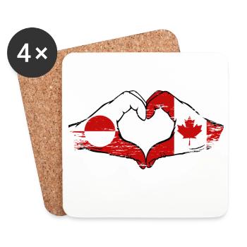 Mains du drapeau du Groenland, Canada, forme de cœur utilisée - Dessous de verre (lot de 4) - blanc - Devant
