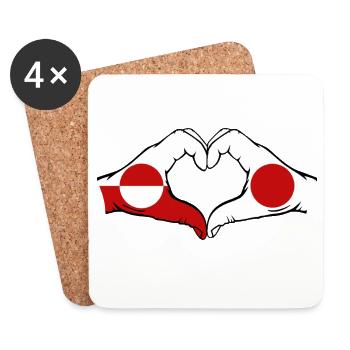 Drapeau du Groenland Japon Mains Forme de cœur - Dessous de verre (lot de 4) - blanc - Devant