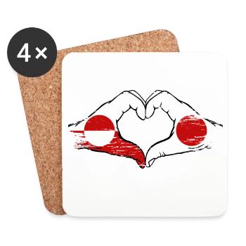 Drapeau du Groenland-Japon Mains en forme de cœur utilisé - Dessous de verre (lot de 4) - blanc - Devant