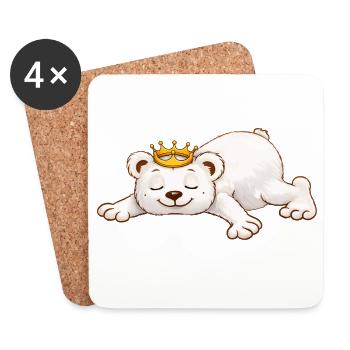 Ours endormi avec couronne – Motif d’animal mignon - Dessous de verre (lot de 4) - blanc - Devant