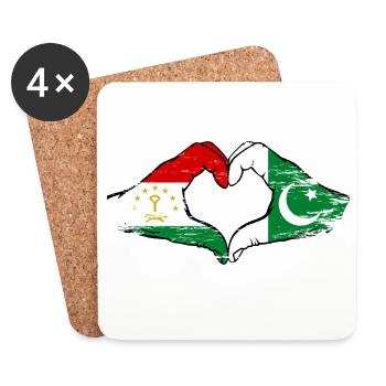 Tajikistan Pakistan Flag Heart Shape - Coasters (set of 4) - white - Front