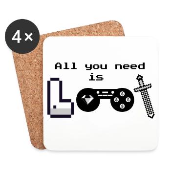 Pixel Logo Gaming "All you need is loot" - Untersetzer (4er-Set) - Weiß - Vorne