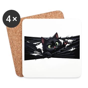 Black cat in the shade - Coasters (set of 4) - white - Front