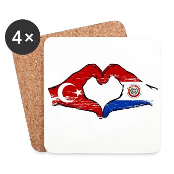 Türkei_Paraguay_Flagge_Hände_Herzform_used - Dessous de verre (lot de 4) - blanc - Devant