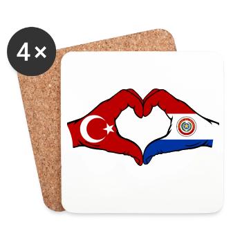 Türkei_Paraguay_Flagge_Hände_Herzform - Untersetzer (4er-Set) - Weiß - Vorne