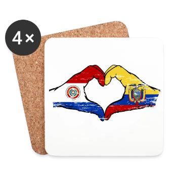 Paraguay Ecuador flag hands heart shape used - Coasters (set of 4) - white - Front