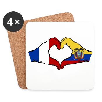 France, Équateur, drapeau Mains, Forme de cœur - Dessous de verre (lot de 4) - blanc - Devant
