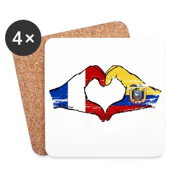 Mains du drapeau de la France de l’Équateur en forme de cœur utilisées - Dessous de verre (lot de 4) - blanc - Devant