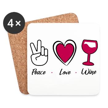 Paix amour vin - Peace love wine - humour vin - Dessous de verre (lot de 4) - blanc - Devant