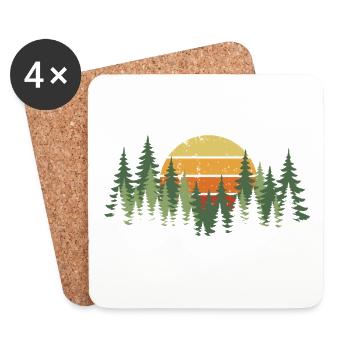 Forest Sunset Nature Trees Hiking Camping - Coasters (set of 4) - white - Front