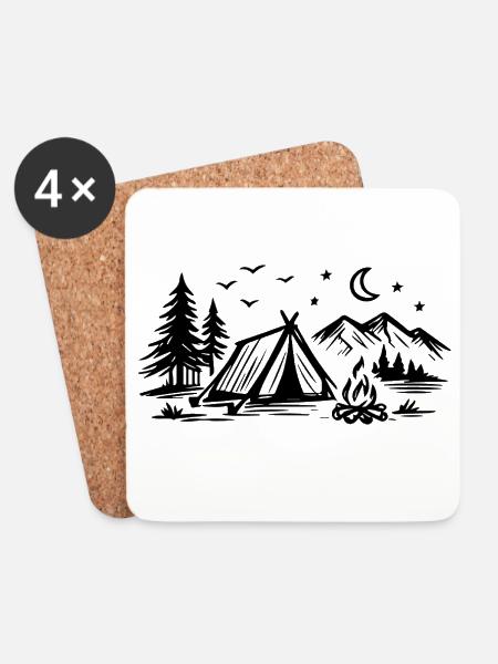 Camping Zelt - Untersetzer (4er-Set) - Weiß