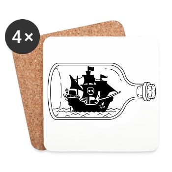 Piratenschiff in der Flasche - Untersetzer (4er-Set) - Weiß - Vorne