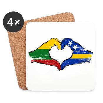 Mains du drapeau lituanien de Curaçao en forme de cœur utilisées - Dessous de verre (lot de 4) - blanc - Devant