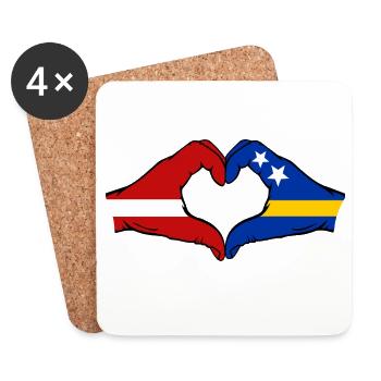 Lettland Curaçao Flagge Hände Herzform - Untersetzer (4er-Set) - Weiß - Vorne