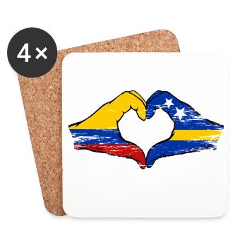 Mains du drapeau de la Colombie de Curaçao en forme de cœur utilisé - Dessous de verre (lot de 4) - blanc - Devant