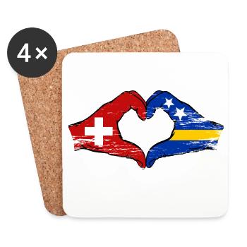 Suisse Drapeau de Curaçao Mains en forme de cœur utilisées - Dessous de verre (lot de 4) - blanc - Devant