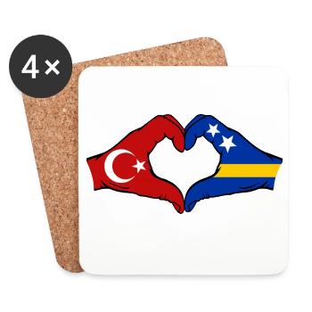 Türkei Curacao Flagge Hände Herzform - Untersetzer (4er-Set) - Weiß - Vorne