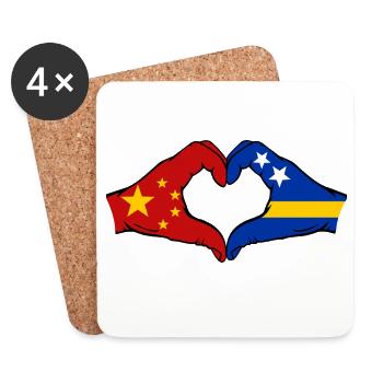 China Curacao Flagge Hände Herzform - Untersetzer (4er-Set) - Weiß - Vorne