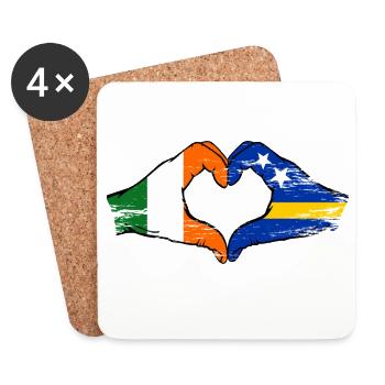 Irlande Drapeau Curaçao mains en forme de cœur utilisée - Dessous de verre (lot de 4) - blanc - Devant