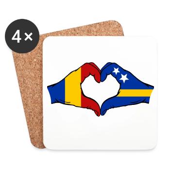 Roumanie Drapeau Curaçao Mains Forme de cœur - Dessous de verre (lot de 4) - blanc - Devant