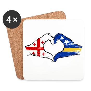 Mains du drapeau de Géorgie de Curaçao en forme de cœur utilisées - Dessous de verre (lot de 4) - blanc - Devant