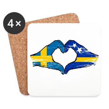 Schweden Curacao Flagge Hände Herzform - Untersetzer (4er-Set) - Weiß - Vorne