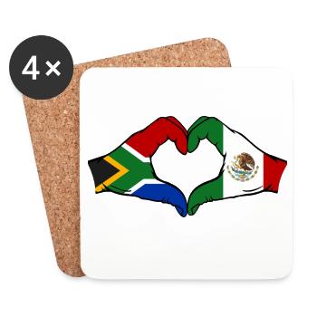 Afrique du Sud Drapeau du Mexique Mains Forme de cœur - Dessous de verre (lot de 4) - blanc - Devant
