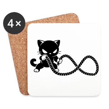 Fitness Katze mit Battle Rope Motiv - Untersetzer (4er-Set) - Weiß - Vorne