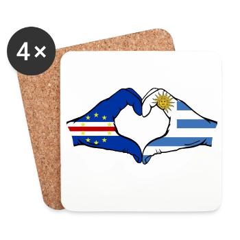 Cape Verde Uruguay Flag Hands Heart Shape - Coasters (set of 4) - white - Front