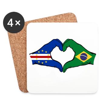 Cape Verde Brazil flag hands heart shape used - Coasters (set of 4) - white - Front
