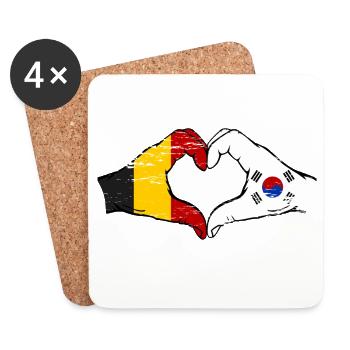 Belgique Drapeau Corée du Sud mains forme coeur utilisé - Dessous de verre (lot de 4) - blanc - Devant