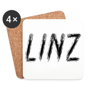 Linz, Österreich – Brush Stroke City Black - Untersetzer (4er-Set) - Weiß - Vorne