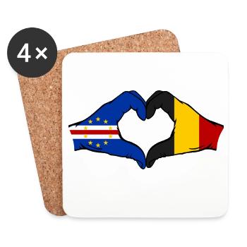 Drapeau du Cap-Vert Belgique Mains en forme de cœur - Dessous de verre (lot de 4) - blanc - Devant