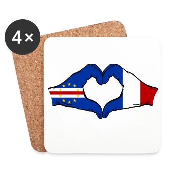 Drapeau du Cap-Vert France, mains en forme de cœur utilisées - Dessous de verre (lot de 4) - blanc - Devant