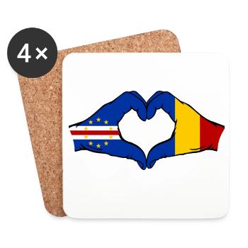 Kap Verde Rumänien Flagge Hände Herzform - Untersetzer (4er-Set) - Weiß - Vorne