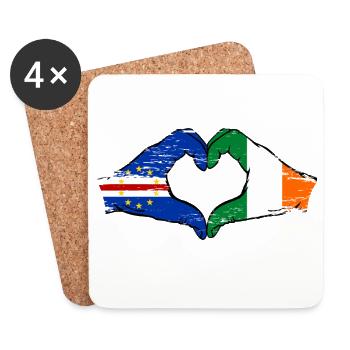 Drapeau du Cap-Vert en forme de cœur en forme de cœur du drapeau irlandais du Cap-Vert - Dessous de verre (lot de 4) - blanc - Devant
